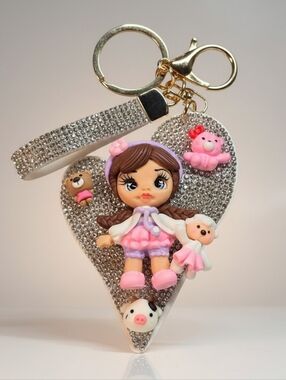 Handmade Bling Doc McStuffins Heart Keychain | Rhinestone Doll Bag Charm